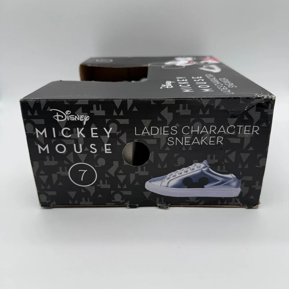 Disney Mickey Mouse Character Sneaker Women Size 7 Silver Metallic Lace Up NEW